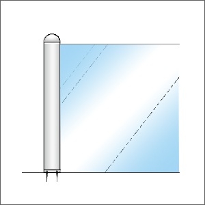 ガラススクリーンポール（ブースバー） Sタイプ 135度二方 32mm x L400mm 半球頭 丸座固定（55mm）ゴールド ガラススクリーンポール（ブースバー） Sタイプ 135度二方 32mm x