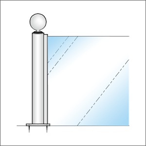 ガラススクリーンポール（チャンネルポール） Sタイプ 一方 50mm x L500mm ボール頭 ボルト固定 クローム ガラススクリーンポール（チャンネルポール） Sタイプ 平二方 32mm x