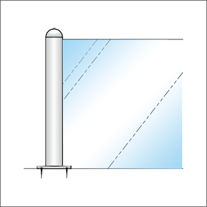 ガラススクリーンポール（ブースバー） Pタイプ 平二方 32mm x L300mm 半球頭 丸座固定 クローム