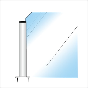 ガラススクリーンポール（ブースバー） Pタイプ 平二方 32mm x L300mm キリコミ平頭 丸座固定 クローム