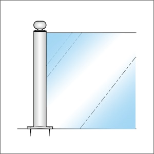 ガラススクリーンポール（ブースバー） Pタイプ 平二方 32mm x L250mm ギボシ頭 丸座固定 クローム