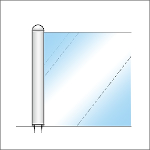 ガラススクリーンポール（ブースバー） Pタイプ 角二方 45mm x L350mm キリコミ平頭 丸座固定 クローム ガラススクリーンポール（ブースバー） Pタイプ 角二方 32mm x L400mm