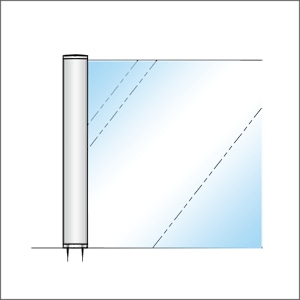 ガラススクリーンポール（ブースバー） Pタイプ 平二方 45mm x L450mm 半球頭 ボルト固定 クローム ガラススクリーンポール（ブースバー） Pタイプ 平二方 26mm（角型） x