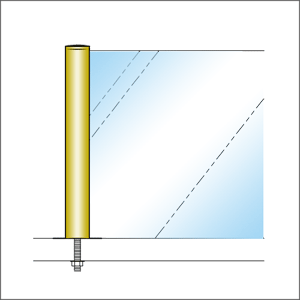 ガラススクリーンポール（ブースバー） Pタイプ 平二方 32mm x L250mm 平頭 ボルト固定 ゴールド