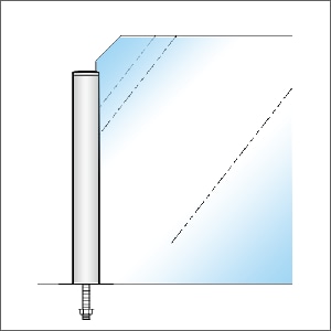 ガラススクリーンポール（ブースバー） Pタイプ 平二方 32mm x L250mm キリコミ平頭 ボルト固定 クローム
