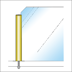 ガラススクリーンポール（ブースバー） Pタイプ 平二方 32mm x L250mm キリコミ平頭 ボルト固定 ゴールド