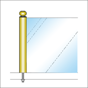 ガラススクリーンポール（ブースバー） Pタイプ 平二方 32mm x L250mm ギボシ頭 ボルト固定 ゴールド