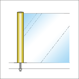 ガラススクリーンポール（ブースバー） Pタイプ 一方 45mm x L250mm 平頭 ボルト固定 ゴールド