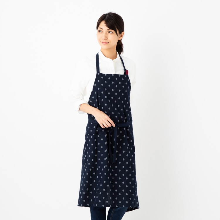 ドビー織 カフェスタイル エプロン キッチン レディース メンズ シンプル ナチュラル 前掛け ロング丈 古民家 レストラン ワークエプロン 男女兼用 作業着 ユニフォーム 絣柄 母の日 エプロン長さ 調節自由 日本製 久留米産