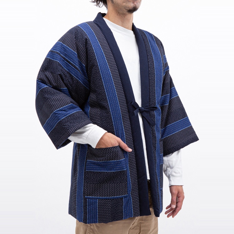 刺し子柄 綿入れはんてん 男性用 ドビー織 敬老の日 プレゼント