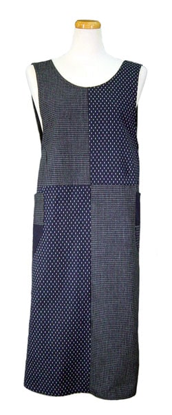 日本製 後ボタン 半袖 レディース チュニック 久留米 ドビー織 ワンピース ブラウス 割烹着 和柄 エプロン おしゃれ 母の日 プレゼント ファッション