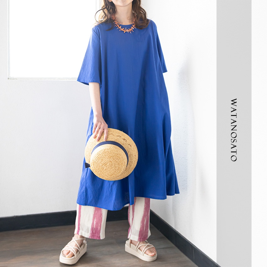 久留米 ちぢみ織 フレアワンピース 日本製 レディース 綿100