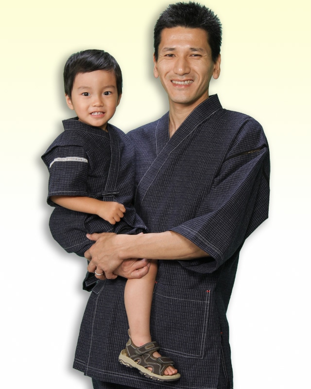 日本製 子供用 甚平 男の子 久留米織 文人柄  おしゃれ かっこいい 夏祭り 浴衣 七五三 サイズ 90・100・110・120・130