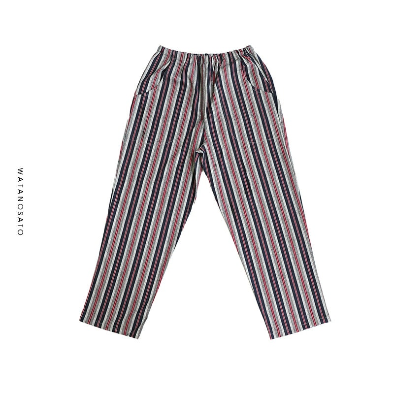 日本製 久留米織かつお縞 イージーパンツ レディース スラックス ホームウエア アウトドア リラックス もんぺ モンペ