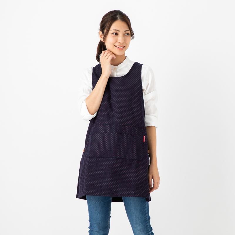 日本製 久留米織 エプロン サイドボタンダブルポケット ドビー織