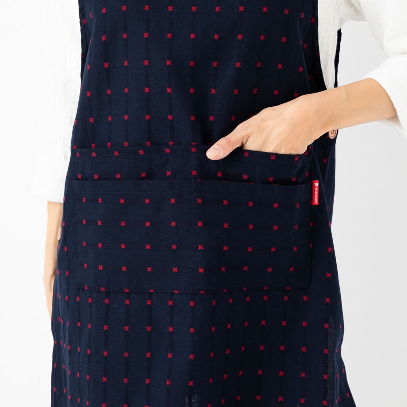 日本製 久留米織 エプロン サイドボタンダブルポケット ドビー織