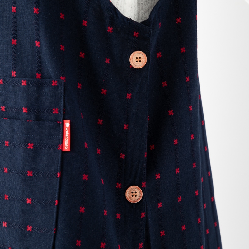 日本製 久留米織 エプロン サイドボタンダブルポケット ドビー織