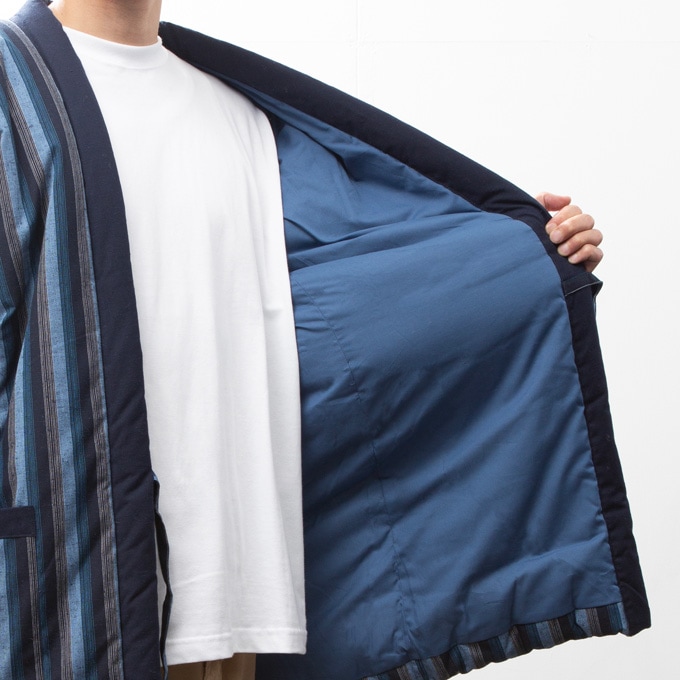 綿入れはんてん 男性用 前合わせ兼用 紬織かつお縞 大判(LL)サイズ プレゼント 日本製