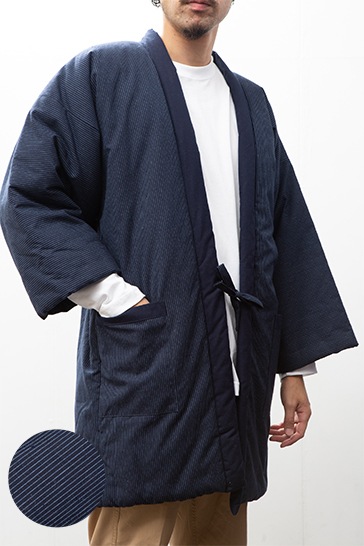 綿入れはんてん 男性用 前合わせ兼用 紬織かつお縞 大判(LL)サイズ プレゼント 日本製