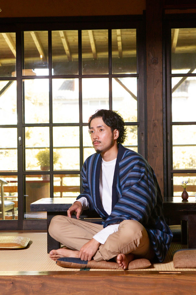 綿入れはんてん 男性用 前合わせ兼用 紬織 かつお縞 フリーサイズ プレゼント 日本製