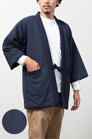 再再販！ 綿入れはんてん 男性用 前合わせ兼用 紬織 かつお縞 ルームウェア・パジャマ