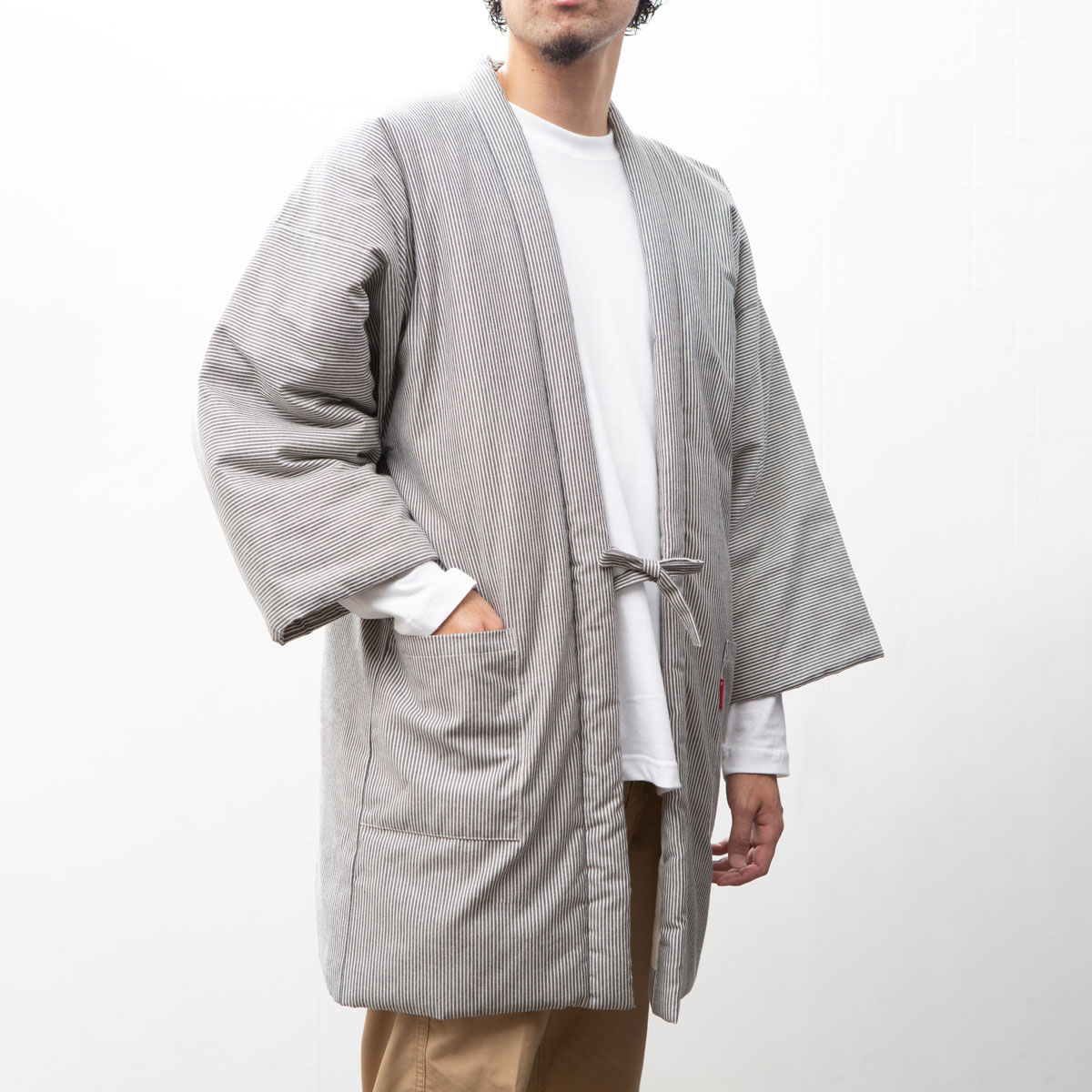 綿入れはんてん 男性用 綾織 ヒッコリー柄 大判(LL)サイズ プレゼント 日本製