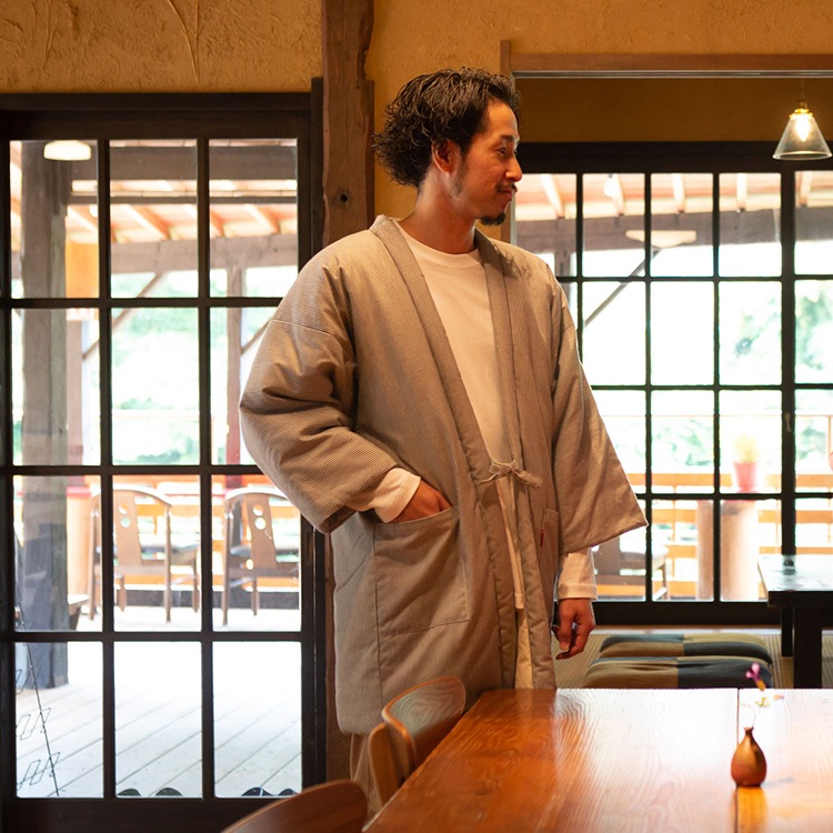 綿入れはんてん 男性用 綾織 ヒッコリー柄 大判(LL)サイズ プレゼント 日本製