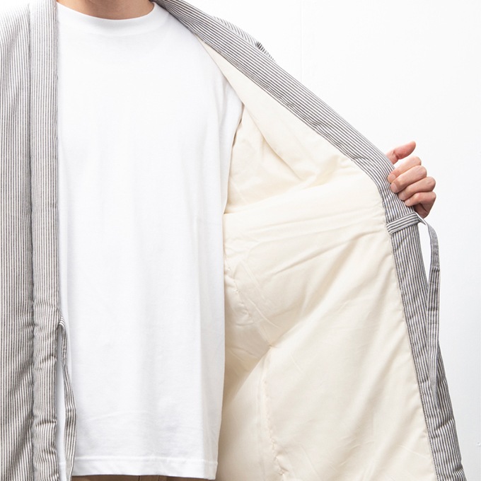 綿入れはんてん 男性用 綾織 ヒッコリー柄 大判(LL)サイズ プレゼント 日本製