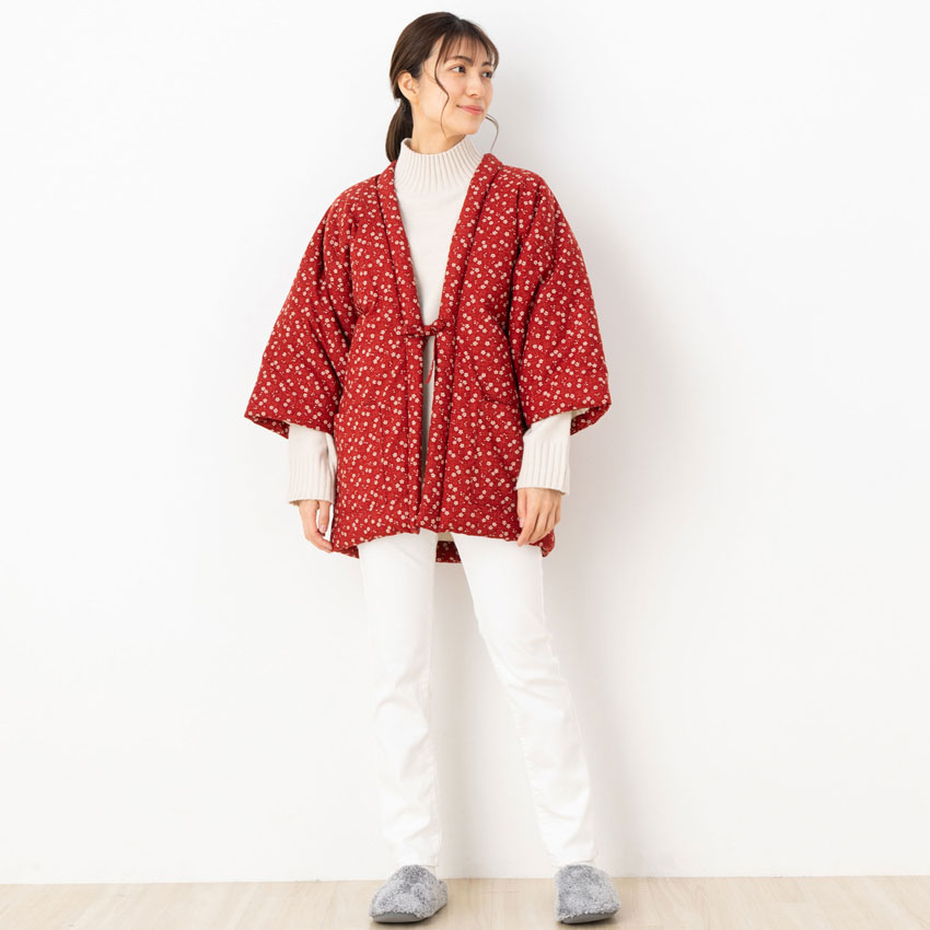 綿入れはんてん 女性用 小紋 小花柄 フリーサイズ プレゼント 日本製