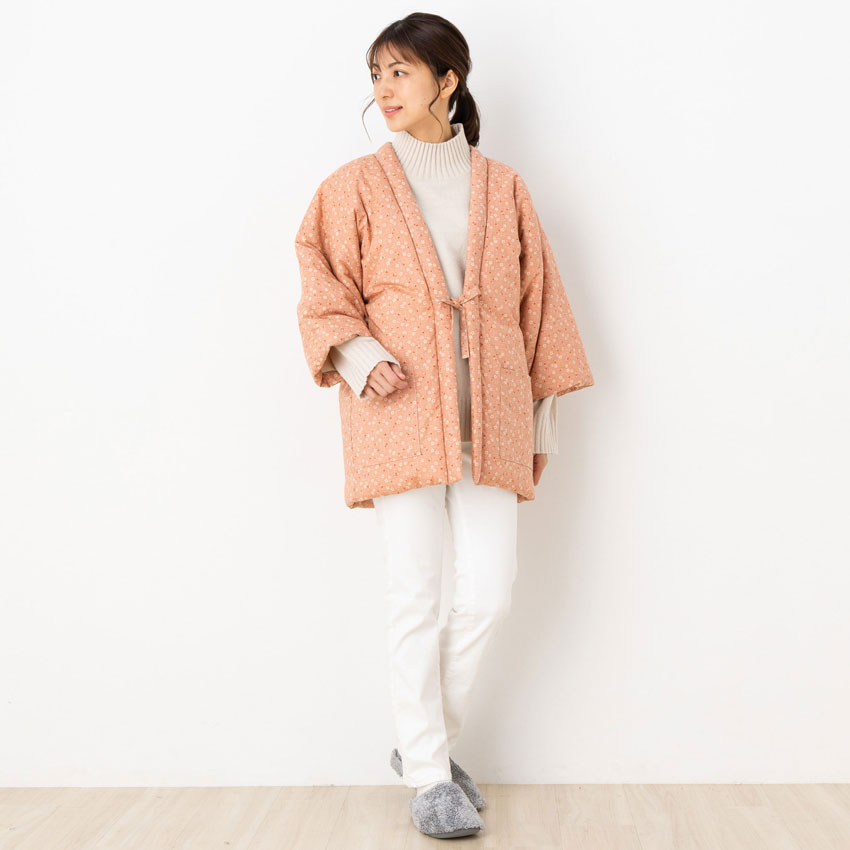 綿入れはんてん 女性用 小紋 小花柄 フリーサイズ プレゼント 日本製