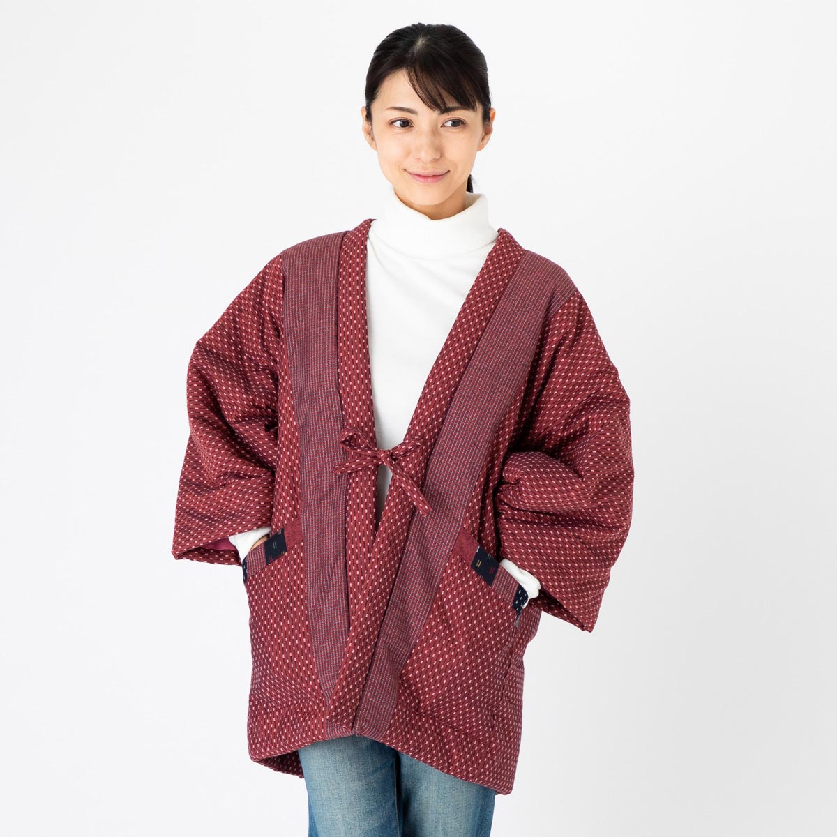 綿入れはんてん 女性用 ドビー織 あられ柄 フリーサイズ プレゼント 日本製