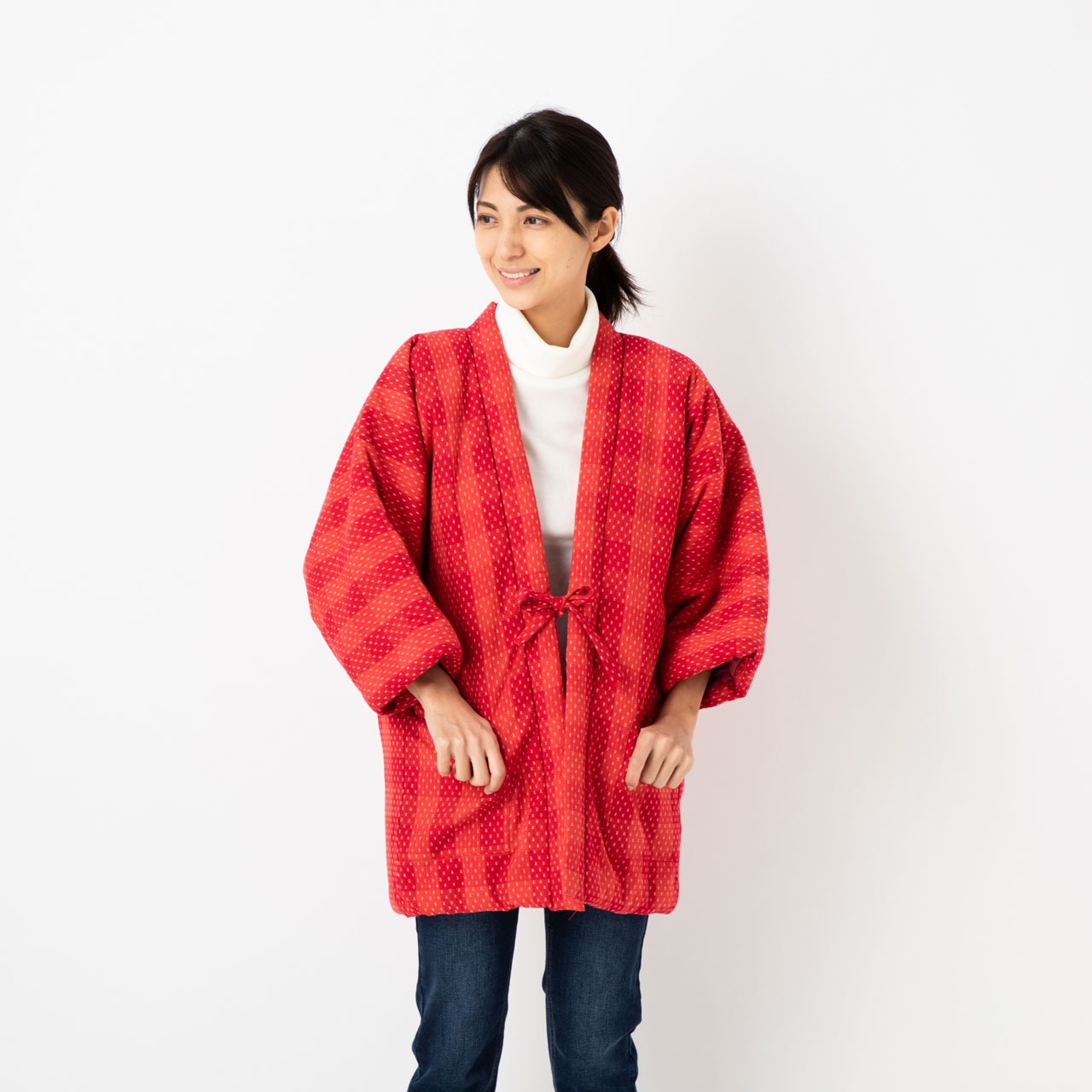 綿入れはんてん 女性用 ドビー織 格子あられ柄 フリーサイズ プレゼント 日本製