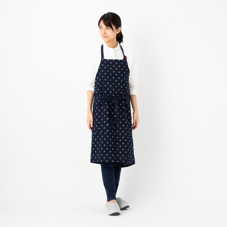 ドビー織 カフェスタイル エプロン キッチン レディース メンズ シンプル ナチュラル 前掛け ロング丈 古民家 レストラン ワークエプロン 男女兼用 作業着 ユニフォーム 絣柄 母の日 エプロン長さ 調節自由 日本製 久留米産