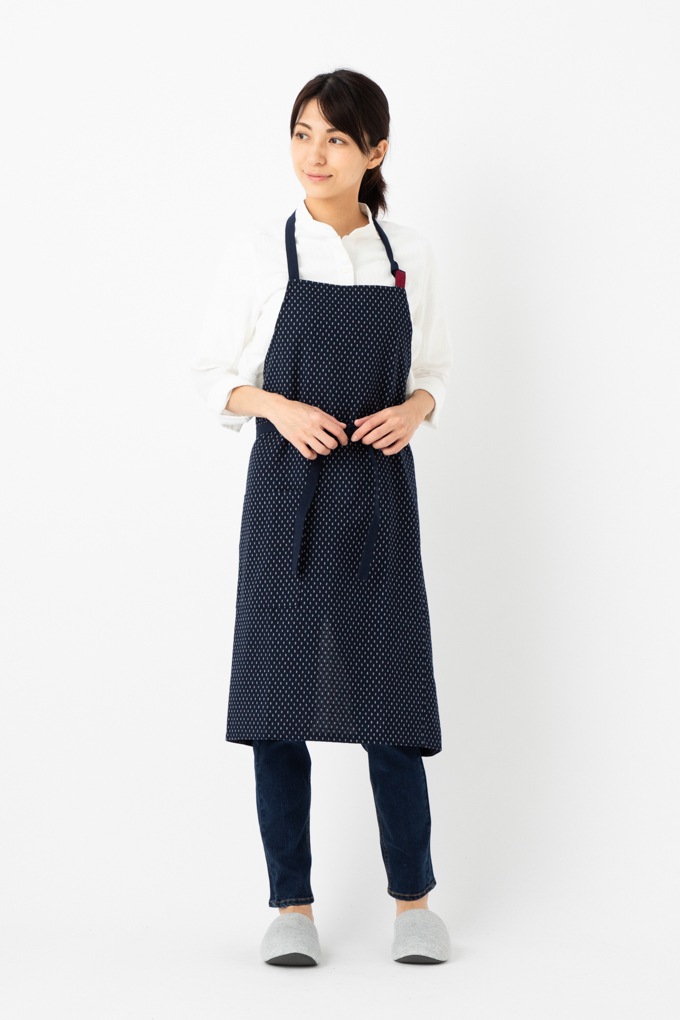 ドビー織 カフェスタイル エプロン キッチン レディース メンズ シンプル ナチュラル 前掛け ロング丈 古民家 レストラン ワークエプロン 男女兼用 作業着 ユニフォーム 絣柄 母の日 エプロン長さ 調節自由 日本製 久留米産