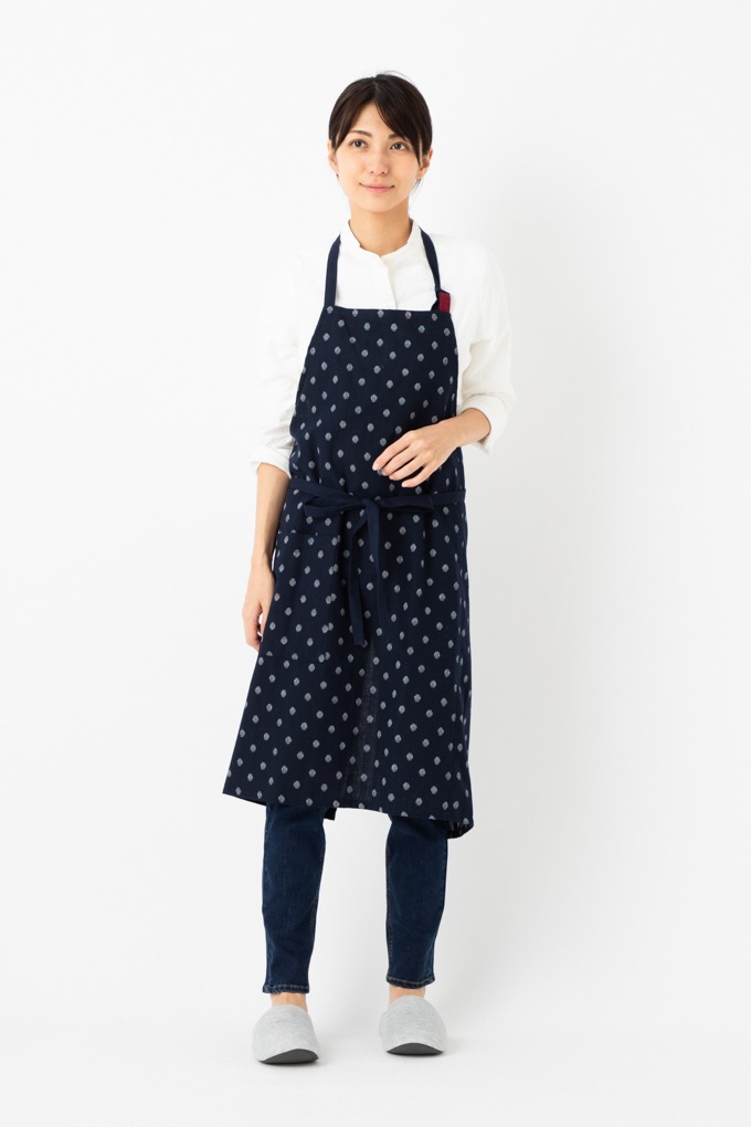 ドビー織 カフェスタイル エプロン キッチン レディース メンズ シンプル ナチュラル 前掛け ロング丈 古民家 レストラン ワークエプロン 男女兼用 作業着 ユニフォーム 絣柄 母の日 エプロン長さ 調節自由 日本製 久留米産