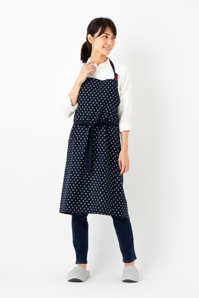 ドビー織 カフェスタイル エプロン キッチン レディース メンズ シンプル ナチュラル 前掛け ロング丈 古民家 レストラン ワークエプロン 男女兼用 作業着 ユニフォーム 絣柄 母の日 エプロン長さ 調節自由 日本製 久留米産