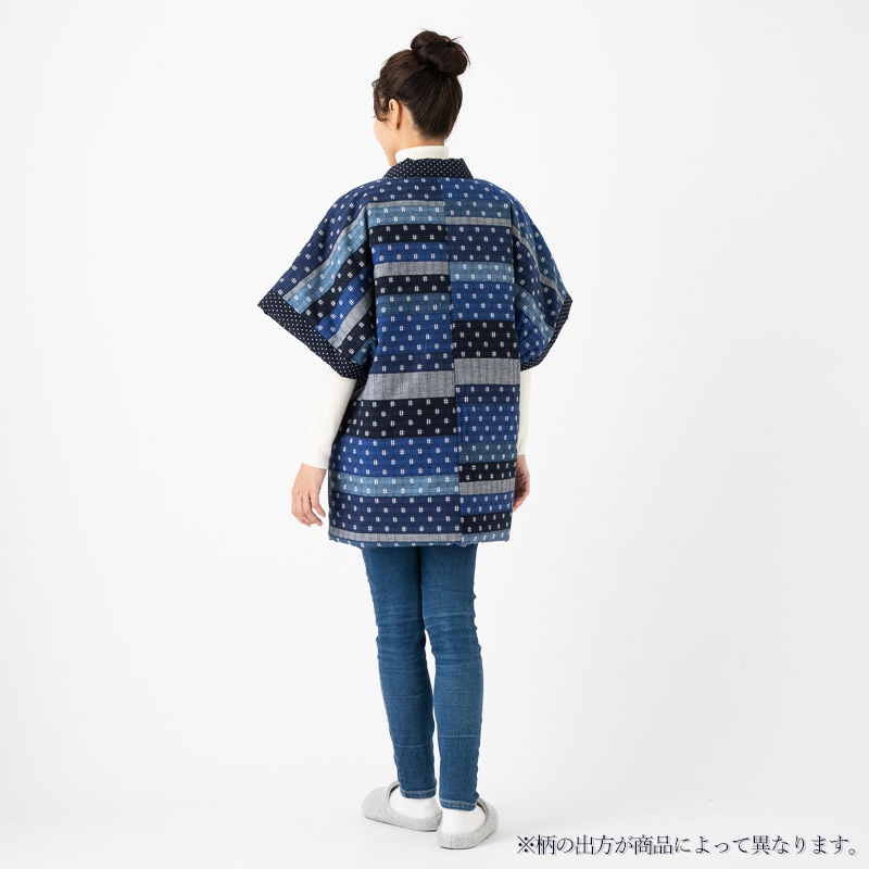 綿入れはんてん ランダム切替奴型 女性用 ＜日本製 久留米産＞ 袢纏 半天 半纏 どてら ちゃんちゃんこ 丹前 おしゃれ あたたかい 部屋着 手づくり 綿100% レディース 敬老の日 プレゼント