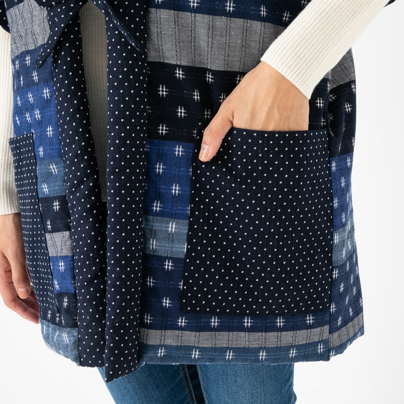 綿入れはんてん ランダム切替奴型 女性用 ＜日本製 久留米産＞ 袢纏 半天 半纏 どてら ちゃんちゃんこ 丹前 おしゃれ あたたかい 部屋着 手づくり 綿100% レディース 敬老の日 プレゼント
