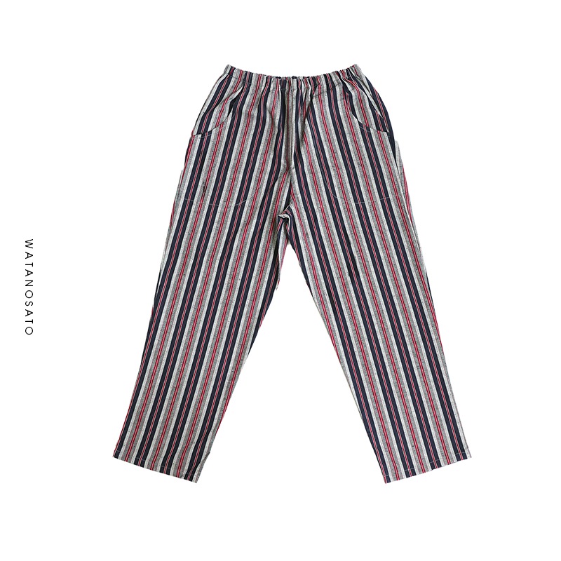 日本製 久留米織かつお縞 イージーパンツ レディース スラックス ホームウエア アウトドア リラックス もんぺ モンペ