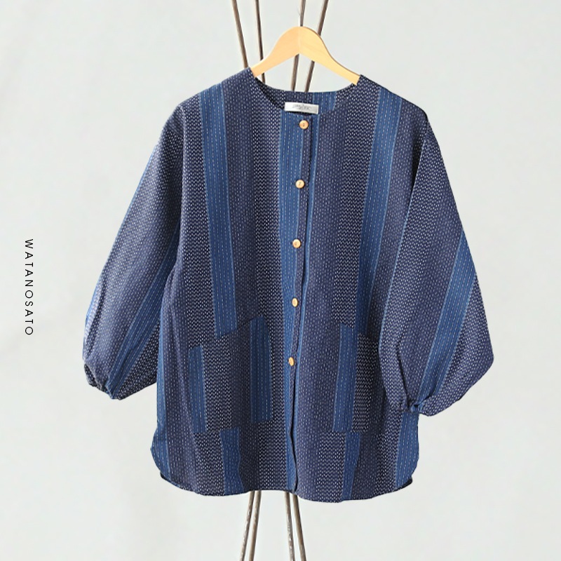 久留米ドビー織前ボタン割烹着・エプロン・スモック・母の日・還暦祝い・久留米織・キッチン 日本製