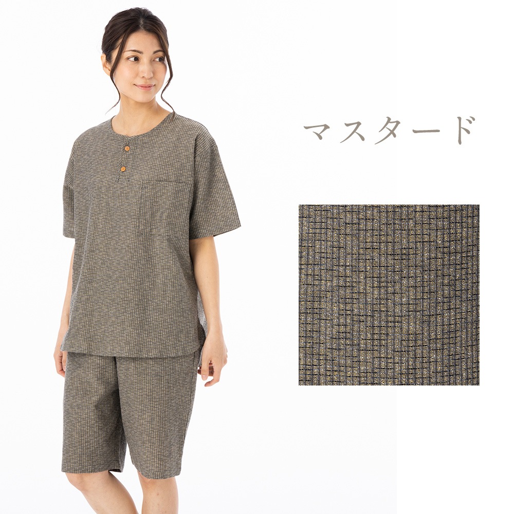 日本製 ホームウェア レディース 久留米織 ちぢみ織 上下セット おしゃれ ルームウエア 甚平 部屋着 パジャマ 半ズボン 半袖 夏 敬老の日 プレゼント