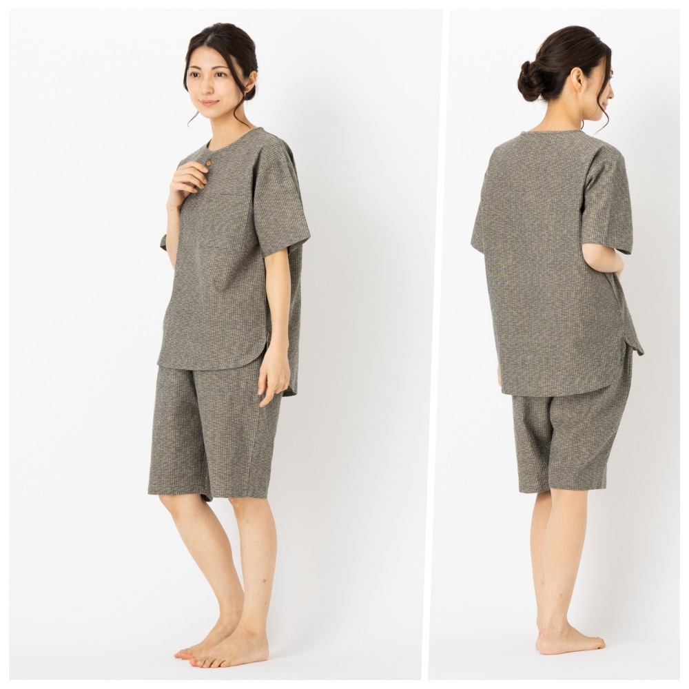 日本製 ホームウェア レディース 久留米織 ちぢみ織 上下セット おしゃれ ルームウエア 甚平 部屋着 パジャマ 半ズボン 半袖 夏 敬老の日 プレゼント