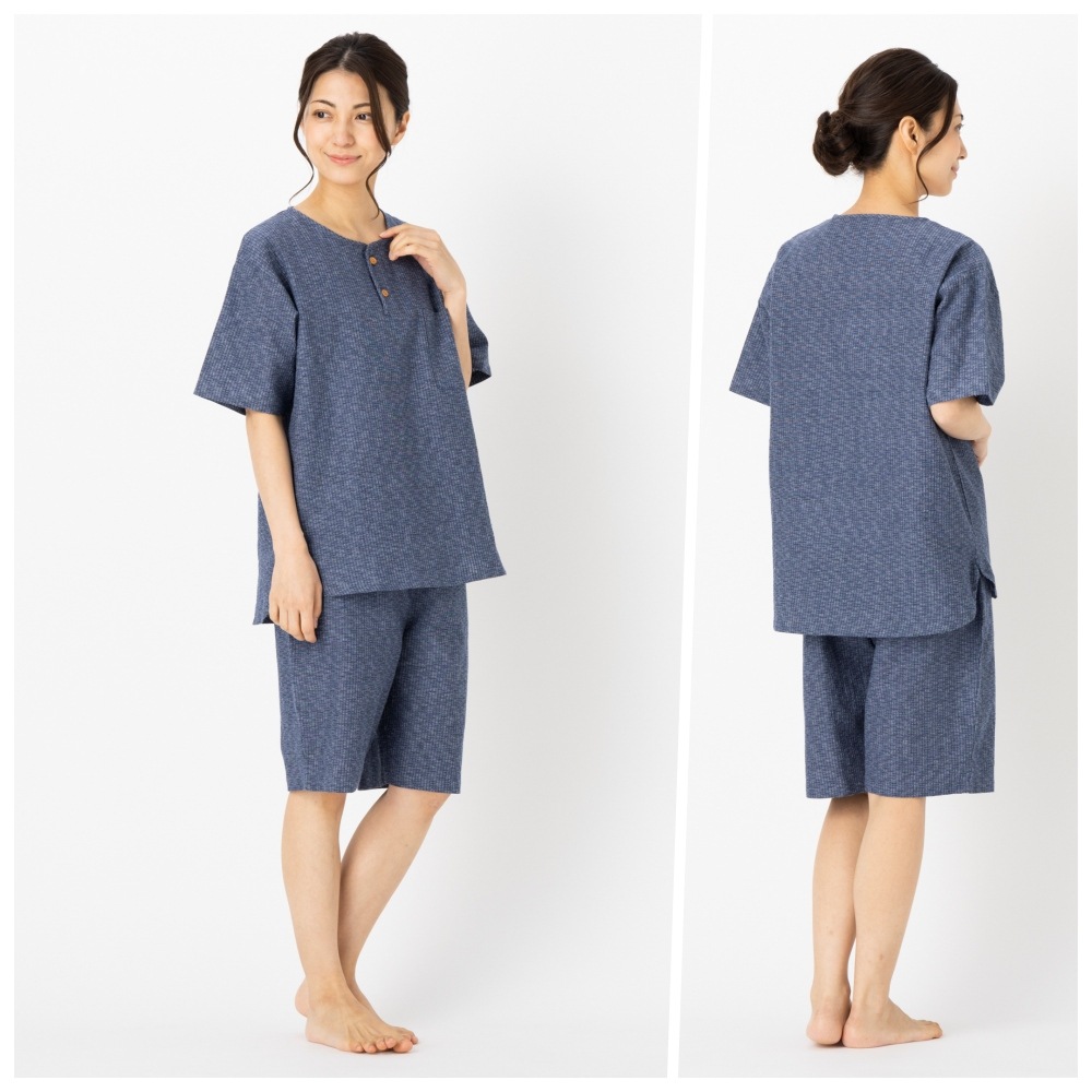 日本製 ホームウェア レディース 久留米織 ちぢみ織 上下セット おしゃれ ルームウエア 甚平 部屋着 パジャマ 半ズボン 半袖 夏 敬老の日 プレゼント