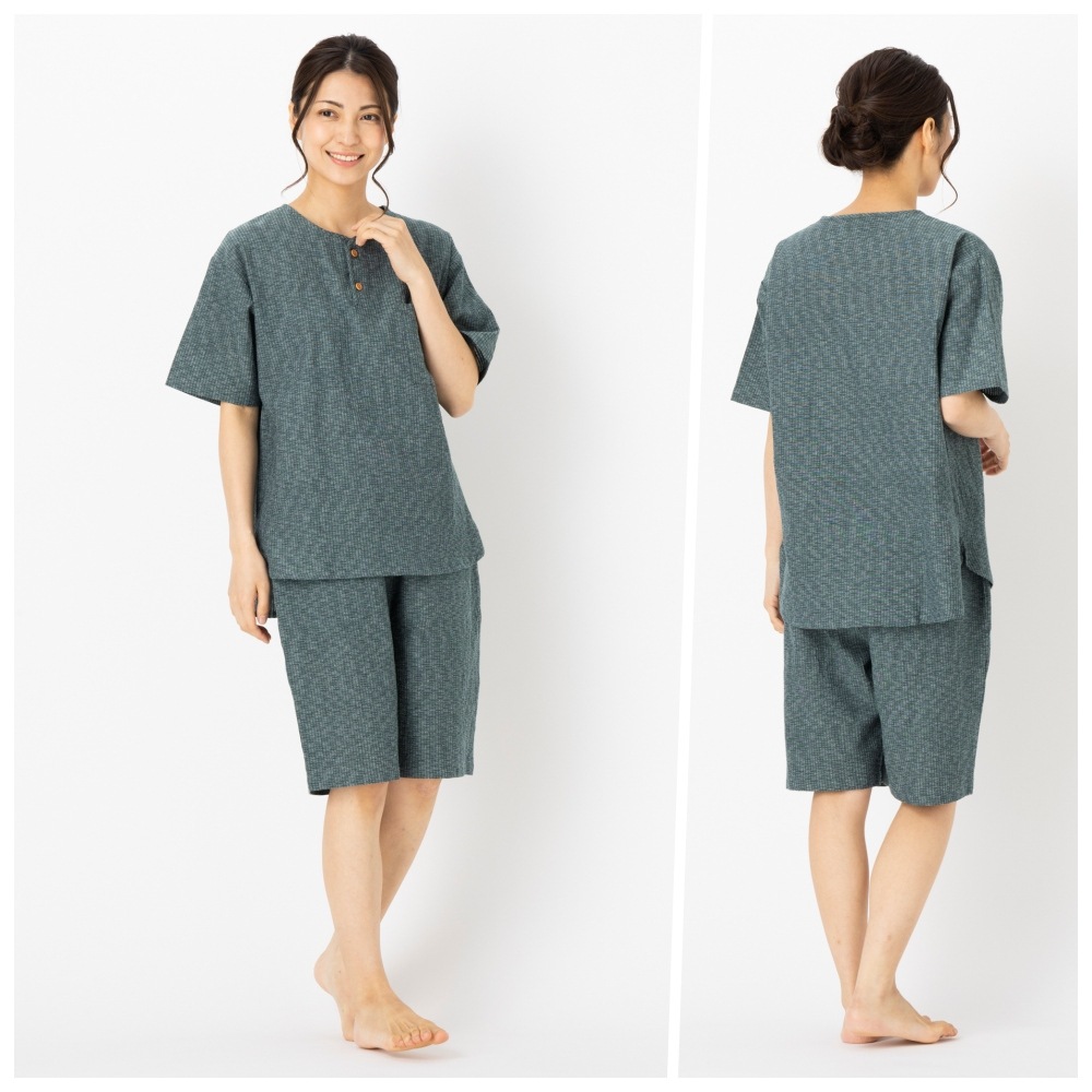 日本製 ホームウェア レディース 久留米織 ちぢみ織 上下セット おしゃれ ルームウエア 甚平 部屋着 パジャマ 半ズボン 半袖 夏 敬老の日 プレゼント