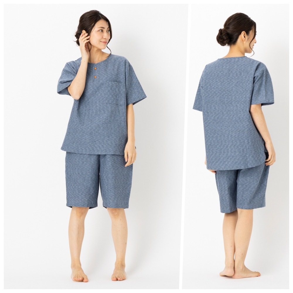 日本製 ホームウェア レディース 久留米織 ちぢみ織 上下セット おしゃれ ルームウエア 甚平 部屋着 パジャマ 半ズボン 半袖 夏 敬老の日 プレゼント