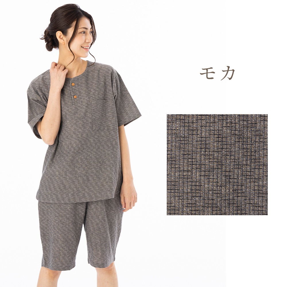 日本製 ホームウェア レディース 久留米織 ちぢみ織 上下セット おしゃれ ルームウエア 甚平 部屋着 パジャマ 半ズボン 半袖 夏 敬老の日 プレゼント