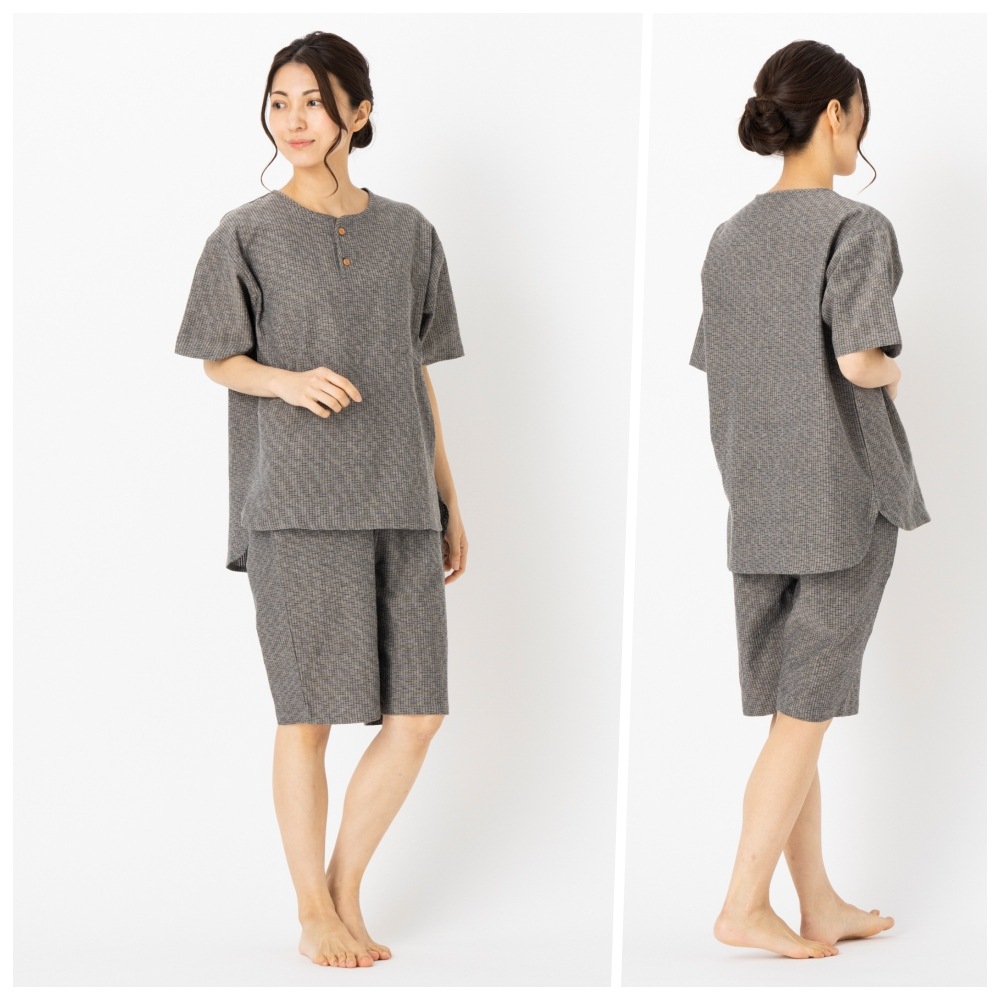 日本製 ホームウェア レディース 久留米織 ちぢみ織 上下セット おしゃれ ルームウエア 甚平 部屋着 パジャマ 半ズボン 半袖 夏 敬老の日 プレゼント