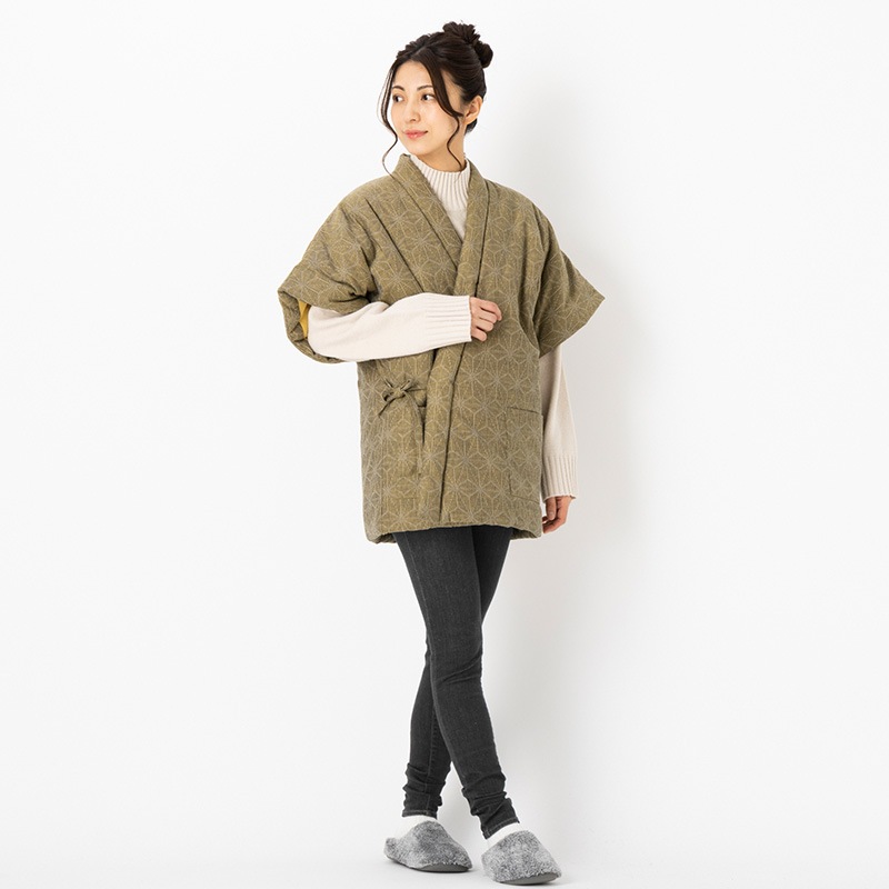日本製 はんてん 女性用 麻の葉柄 前合わせ 奴型 久留米ドビー織 綿入りはんてん 敬老の日 プレゼント
