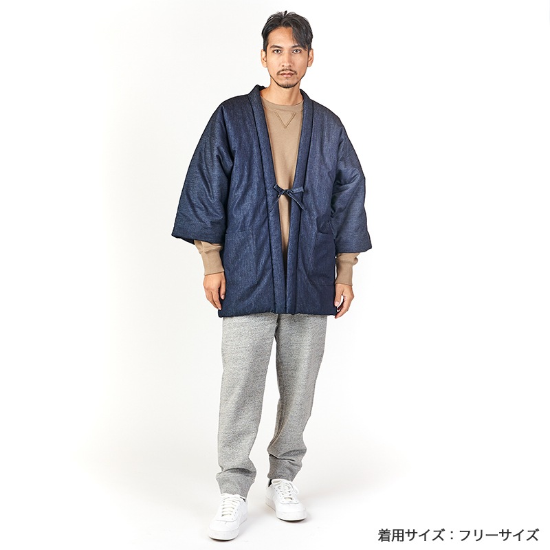 日本製 岡山デニム はんてん メンズ 男性用 久留米 綿入りはんてん 半纏 袢纏 半天 どてら ちゃんちゃんこ 丹前 防寒 おしゃれ カジュアル オシャレ フリーサイズ 大きいサイズ ギフト プレゼント 暖かい