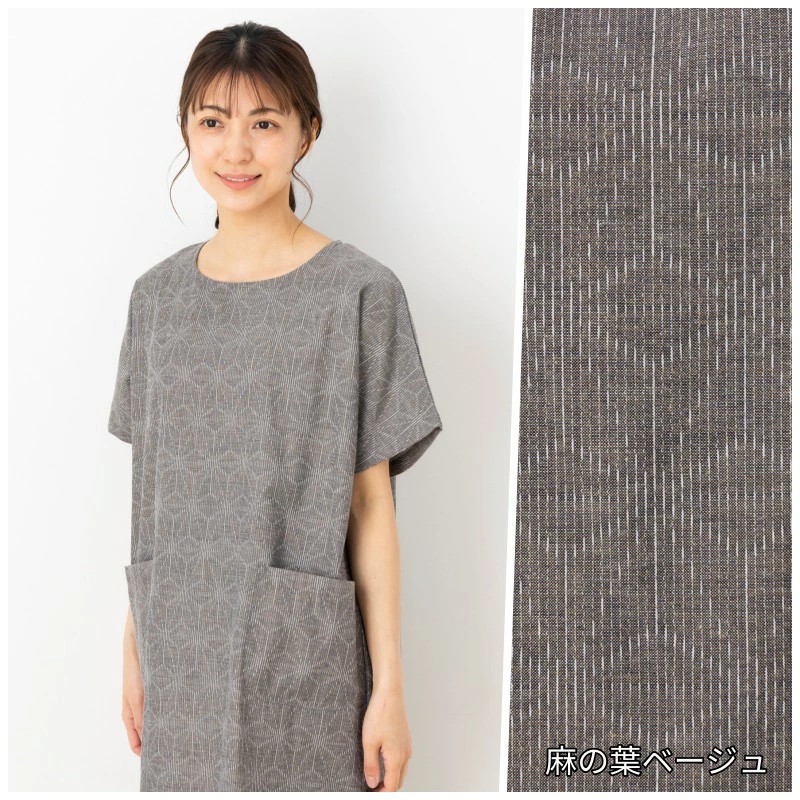 日本製 後ボタン 半袖 レディース チュニック 久留米 ドビー織 ワンピース ブラウス 割烹着 和柄 エプロン おしゃれ 母の日 プレゼント ファッション